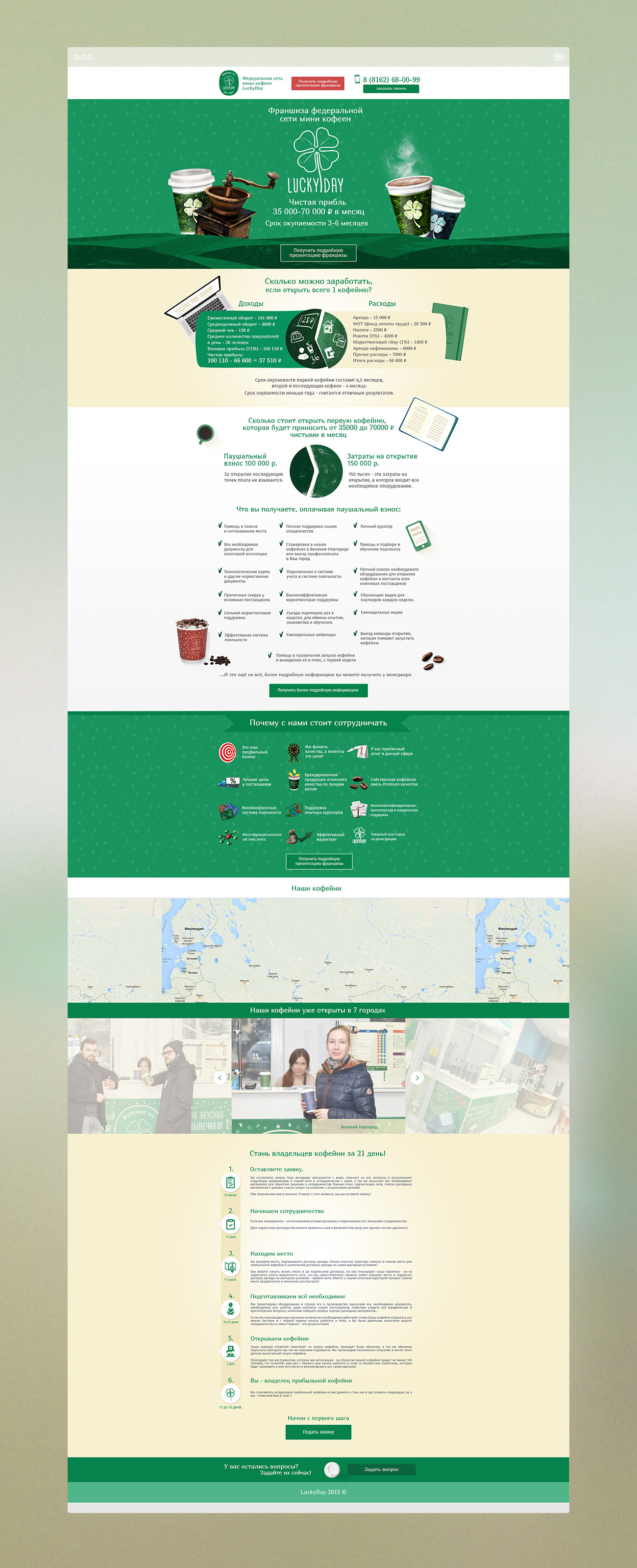 Разработали сайт франчайзинга федеральной сети мини кофеен Lucky Day